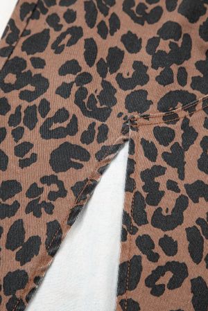 Women’s Leopard Print Midi Skirt with Front Slit