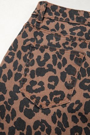 Women’s Leopard Print Midi Skirt with Front Slit