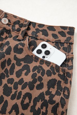Women’s Leopard Print Midi Skirt with Front Slit