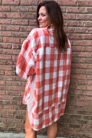 Women’s Cotton Shirt Dress with Plaid Pattern