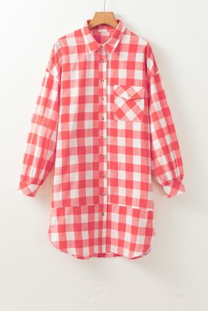 Women’s Cotton Shirt Dress with Plaid Pattern