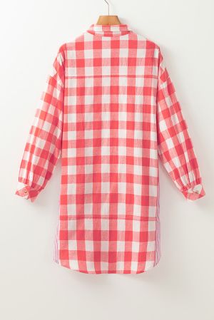 Women’s Cotton Shirt Dress with Plaid Pattern