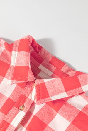 Women’s Cotton Shirt Dress with Plaid Pattern