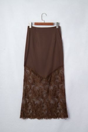 Elegant Long Satin Skirt with Lace Details