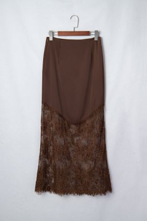 Elegant Long Satin Skirt with Lace Details