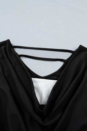 Women’s Elegant Blouse with Draped Neckline and Long Sleeves