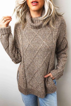 Women’s Knitted Sweater with High Neck and Textured Knit