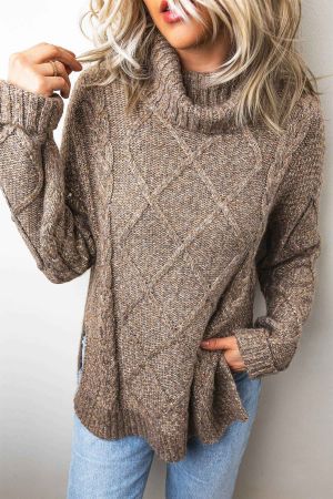 Women’s Knitted Sweater with High Neck and Textured Knit