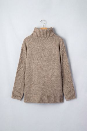 Women’s Knitted Sweater with High Neck and Textured Knit