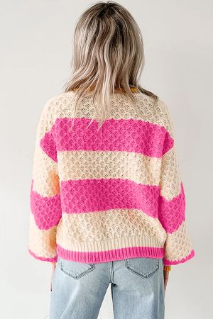 Women’s Cream and Pink Striped Knitted Sweater