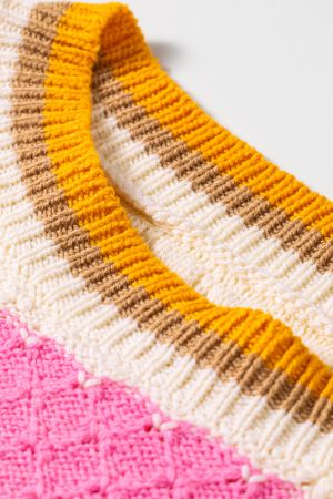 Women’s Cream and Pink Striped Knitted Sweater