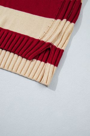 Women’s Knitted Sweater with High Neck and Contrast Stripes