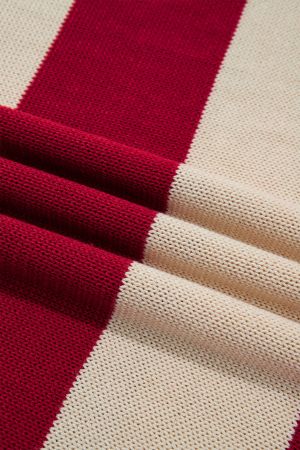 Women’s Knitted Sweater with High Neck and Contrast Stripes