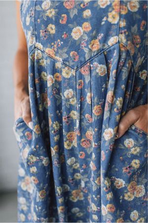 Women’s Long Denim Jumpsuit with Floral Print