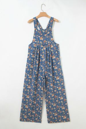 Women’s Long Denim Jumpsuit with Floral Print