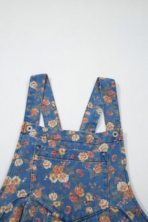 Women’s Long Denim Jumpsuit with Floral Print