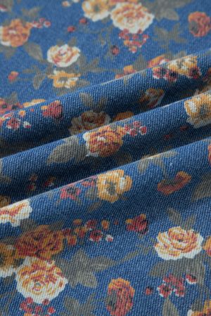 Women’s Long Denim Jumpsuit with Floral Print