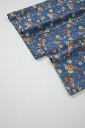 Women’s Long Denim Jumpsuit with Floral Print