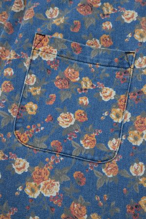 Women’s Long Denim Jumpsuit with Floral Print
