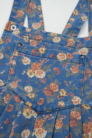 Women’s Long Denim Jumpsuit with Floral Print