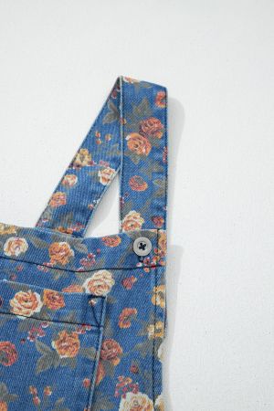 Women’s Long Denim Jumpsuit with Floral Print