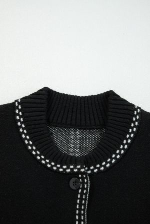 Women’s Black Button Cardigan with Contrast Stitching