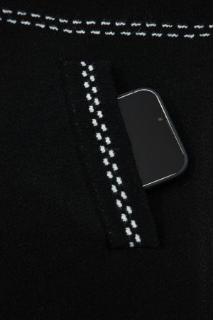 Women’s Black Button Cardigan with Contrast Stitching