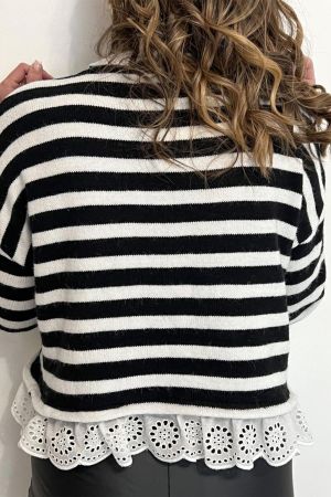 Women’s Striped Sweater with Lace Trim