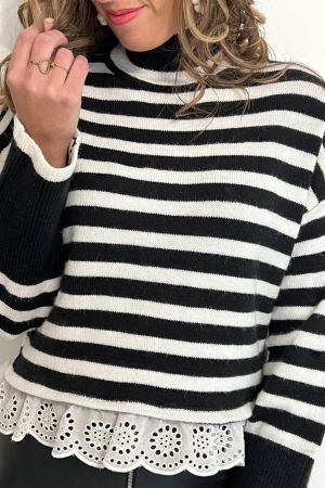 Women’s Striped Sweater with Lace Trim