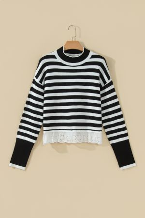 Women’s Striped Sweater with Lace Trim