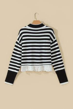 Women’s Striped Sweater with Lace Trim