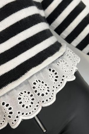 Women’s Striped Sweater with Lace Trim
