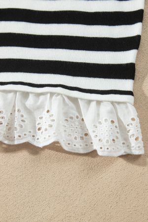 Women’s Striped Sweater with Lace Trim