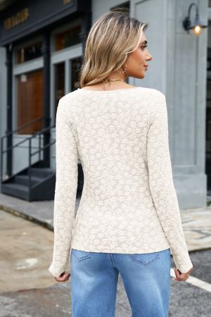 Women’s White Floral Lace Blouse with Long Sleeves