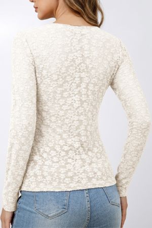 Women’s White Floral Lace Blouse with Long Sleeves