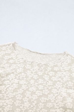 Women’s White Floral Lace Blouse with Long Sleeves