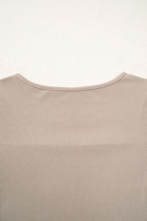 Women’s Beige Ribbed Blouse with Lace Details