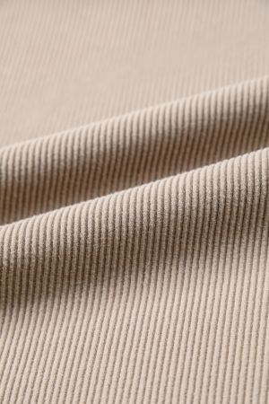 Women’s Beige Ribbed Blouse with Lace Details