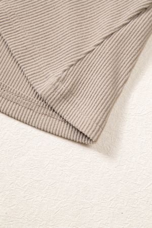 Women’s Beige Ribbed Blouse with Lace Details