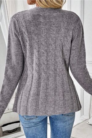 Women’s Grey Knit Cardigan with Buttons and Textured Knit