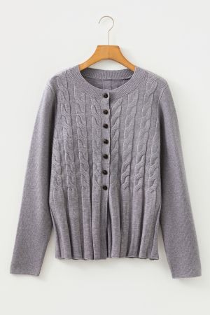 Women’s Grey Knit Cardigan with Buttons and Textured Knit