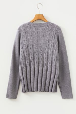 Women’s Grey Knit Cardigan with Buttons and Textured Knit