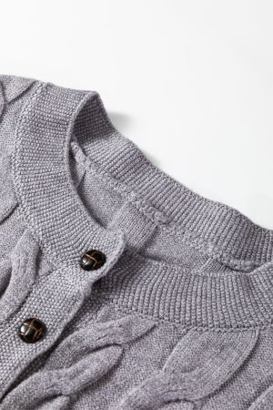 Women’s Grey Knit Cardigan with Buttons and Textured Knit