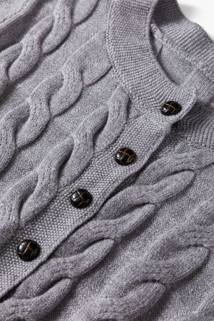 Women’s Grey Knit Cardigan with Buttons and Textured Knit