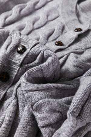 Women’s Grey Knit Cardigan with Buttons and Textured Knit