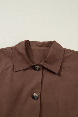 Women’s Brown Cotton Jacket with Buttons and Leopard Print Details