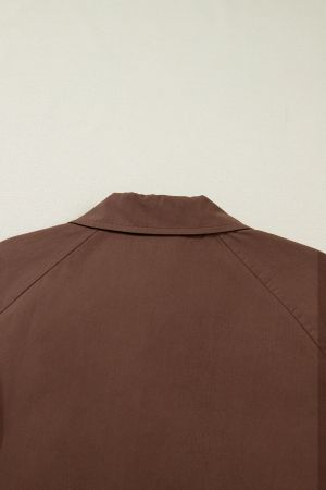 Women’s Brown Cotton Jacket with Buttons and Leopard Print Details
