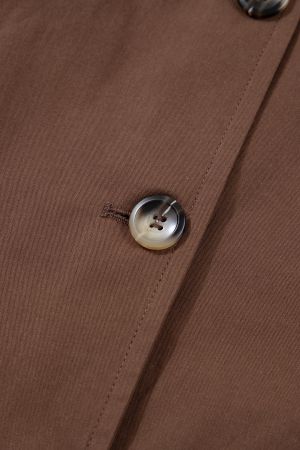 Women’s Brown Cotton Jacket with Buttons and Leopard Print Details