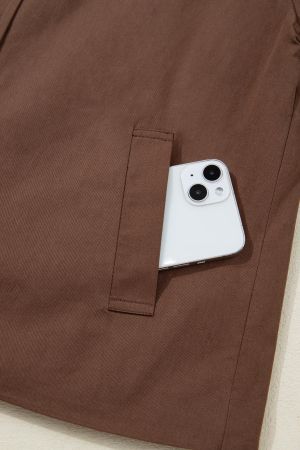 Women’s Brown Cotton Jacket with Buttons and Leopard Print Details
