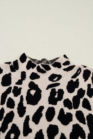 Women’s Beige Sleeveless Sweater Vest with Black Leopard Print